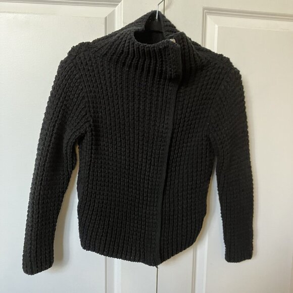 Y2K Gap Black Moto Cardigan Sweater Womens S Chunky Knit Cropped 2000s - Picture 2 of 9